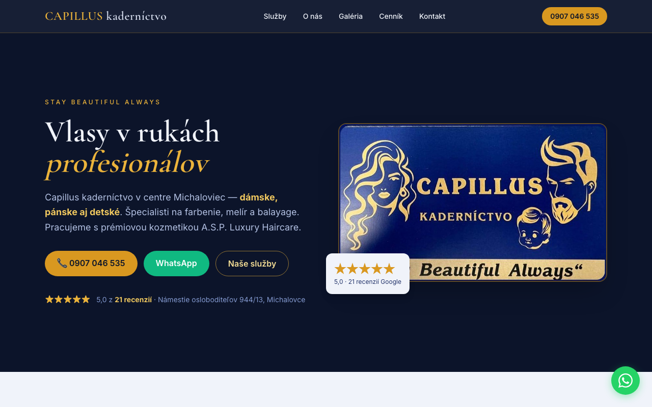 Náhľad webu Capillus kaderníctvo